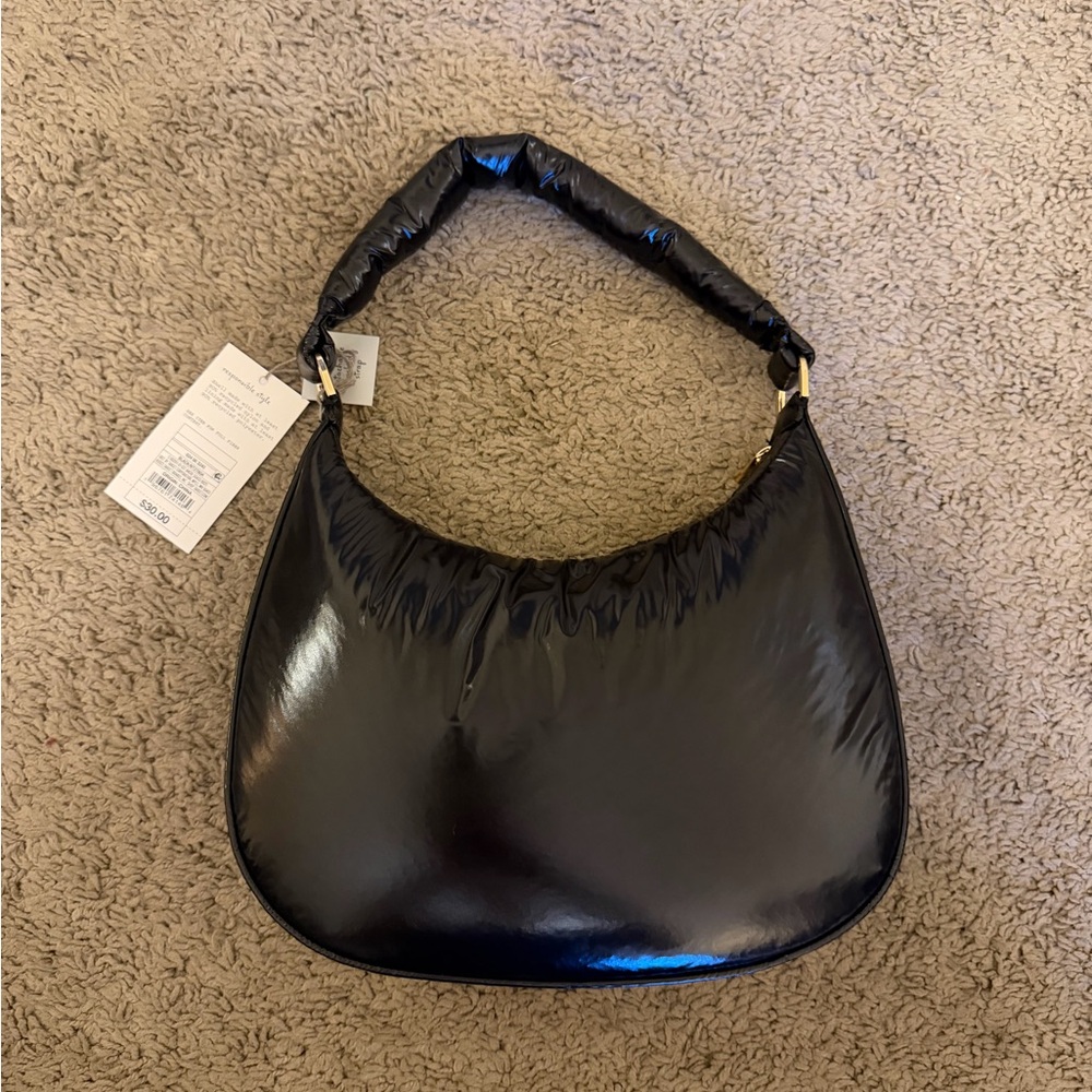 Black Leather Puffy Bag